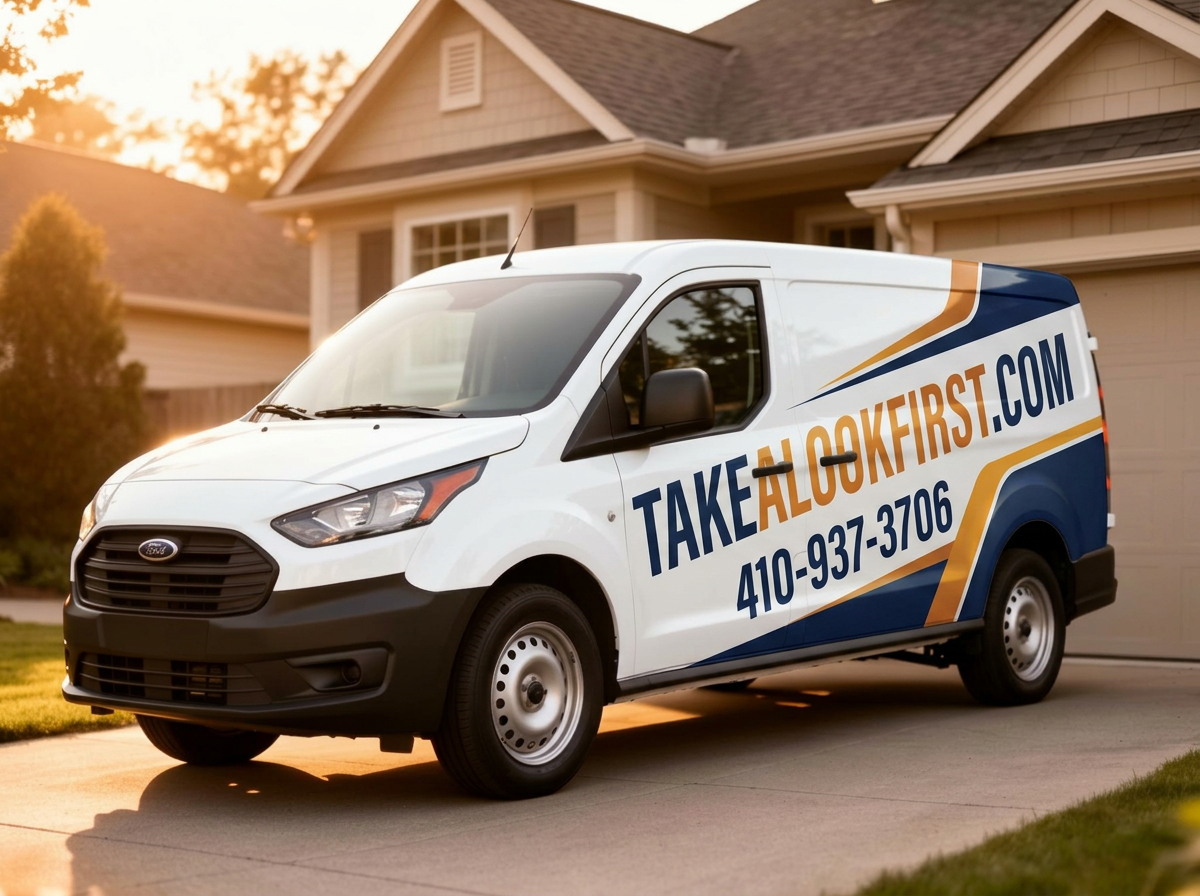 Service business van in a sunlit driveway